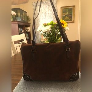 Franchie Suede and patent leather handbag